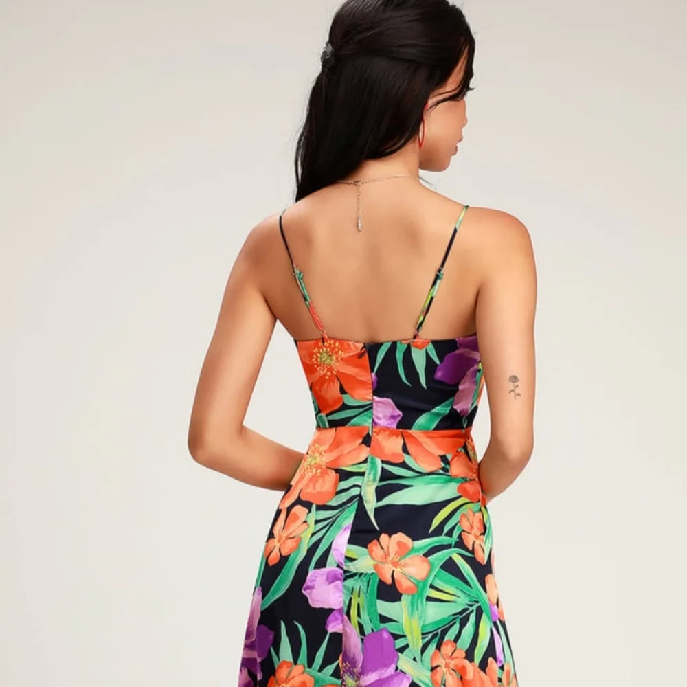 Lulu's Vibrant Floral Maxi Dress - Orange, Green, Purple - Picture 5 of 16